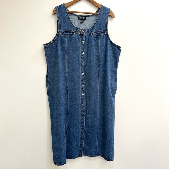 Vintage 90’s Y2K denim button front maxi dress jumper pockets sleeveless 22W - Picture 1 of 10